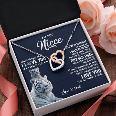 Interlocking Hearts Necklace Stainless Steel & Rose Gold Finish | 2 | Personalized To My Niece Necklace Gift From Aunt Uncle This Old Tiger Love You Niece Birthday Graduation Christmas Custom Customized Gift Box Message Card | siriusteestore.myshopify