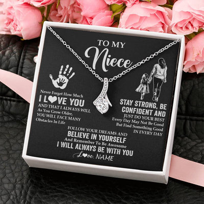 Alluring Beauty Necklace 14K White Gold Finish | 2 | Personalized To My Niece Necklace I Love You Forever From Aunt Auntie Niece Birthday Gifts Christmas Thanksgiving Graduation Customized Gift Box Message Card | siriusteestore