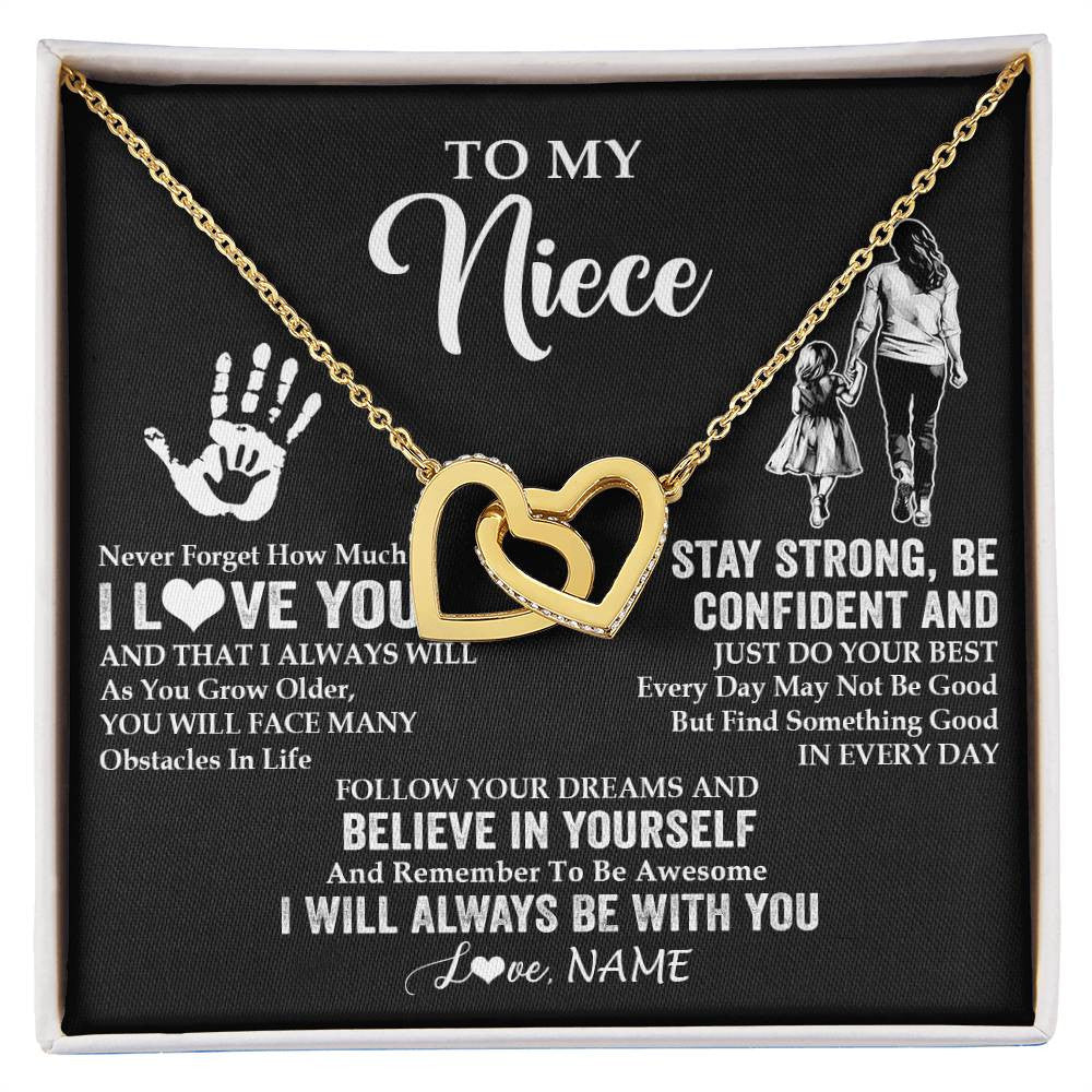 Interlocking Hearts Necklace 18K Yellow Gold Finish | 1 | Personalized To My Niece Necklace I Love You Forever From Aunt Auntie Niece Birthday Gifts Christmas Thanksgiving Graduation Customized Gift Box Message Card | siriusteestore