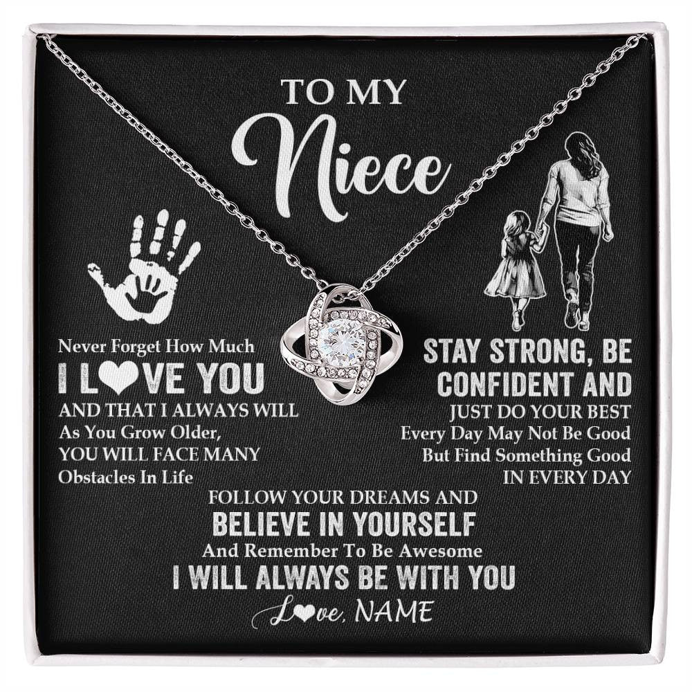 Love Knot Necklace 14K White Gold Finish | 1 | Personalized To My Niece Necklace I Love You Forever From Aunt Auntie Niece Birthday Gifts Christmas Thanksgiving Graduation Customized Gift Box Message Card | siriusteestore