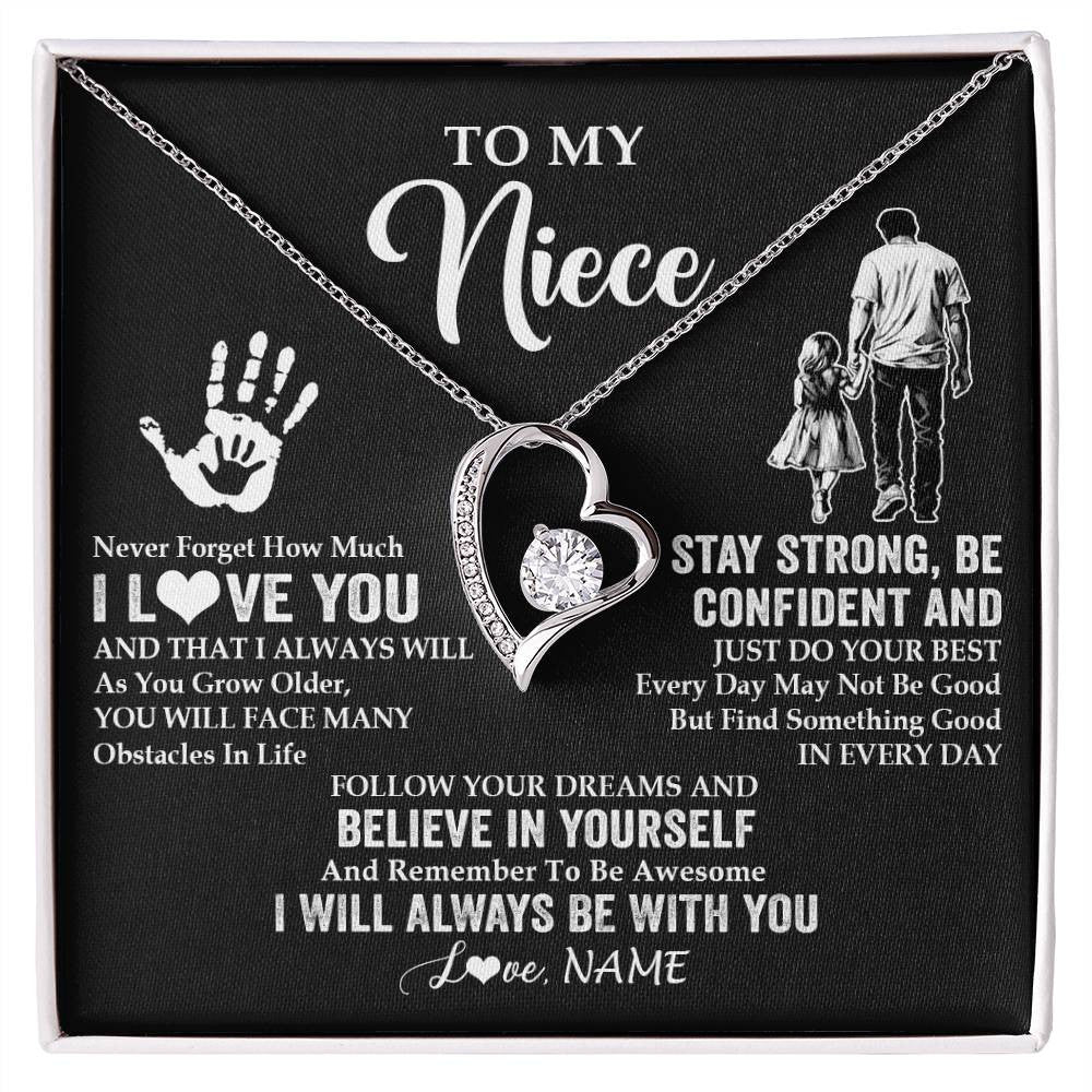Forever Love Necklace 14K White Gold Finish | 1 | Personalized To My Niece Necklace I Love You Forever From Uncle Niece Birthday Gifts Christmas Thanksgiving Graduation Customized Gift Box Message Card | siriusteestore