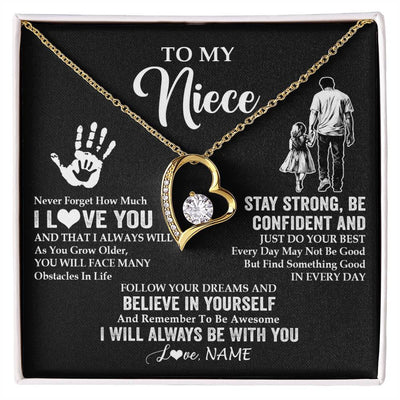 Forever Love Necklace 18K Yellow Gold Finish | 1 | Personalized To My Niece Necklace I Love You Forever From Uncle Niece Birthday Gifts Christmas Thanksgiving Graduation Customized Gift Box Message Card | siriusteestore