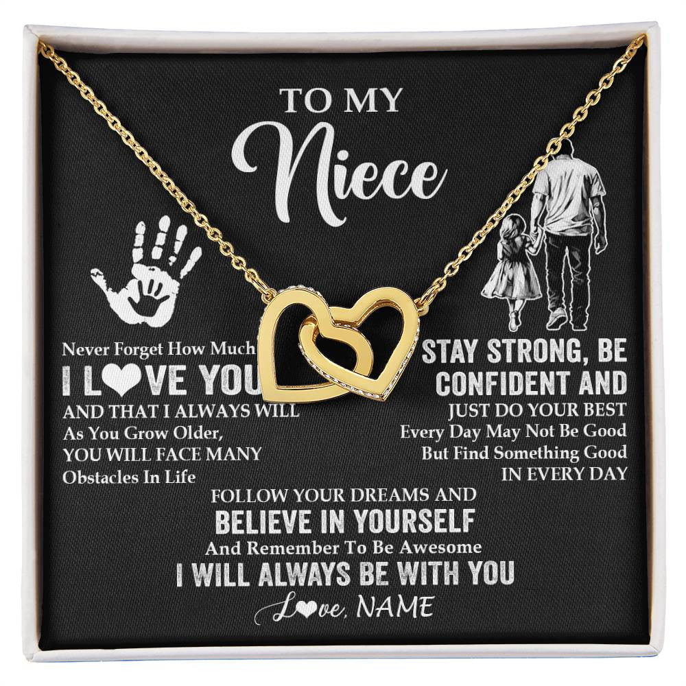 Interlocking Hearts Necklace 18K Yellow Gold Finish | 1 | Personalized To My Niece Necklace I Love You Forever From Uncle Niece Birthday Gifts Christmas Thanksgiving Graduation Customized Gift Box Message Card | siriusteestore