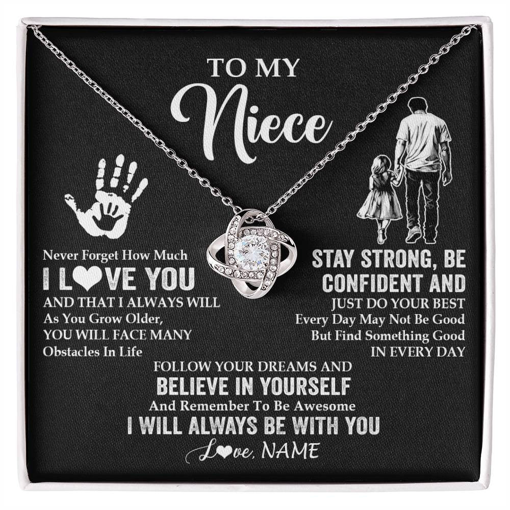 Love Knot Necklace 14K White Gold Finish | 1 | Personalized To My Niece Necklace I Love You Forever From Uncle Niece Birthday Gifts Christmas Thanksgiving Graduation Customized Gift Box Message Card | siriusteestore