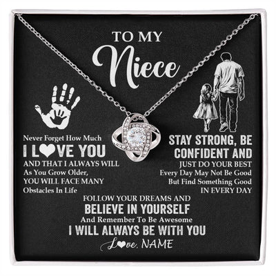 Love Knot Necklace 14K White Gold Finish | 1 | Personalized To My Niece Necklace I Love You Forever From Uncle Niece Birthday Gifts Christmas Thanksgiving Graduation Customized Gift Box Message Card | siriusteestore