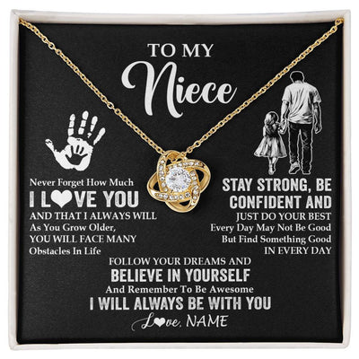 Love Knot Necklace 18K Yellow Gold Finish | 1 | Personalized To My Niece Necklace I Love You Forever From Uncle Niece Birthday Gifts Christmas Thanksgiving Graduation Customized Gift Box Message Card | siriusteestore