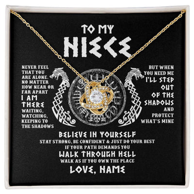 Love Knot Necklace 18K Yellow Gold Finish | 1 | Personalized To My Niece Necklace Viking Never Feel You Are Alone Odin Scandinavian Norse Runes Niece Birthday Christmas Pendant Customized Gift Message Card | siriusteestore