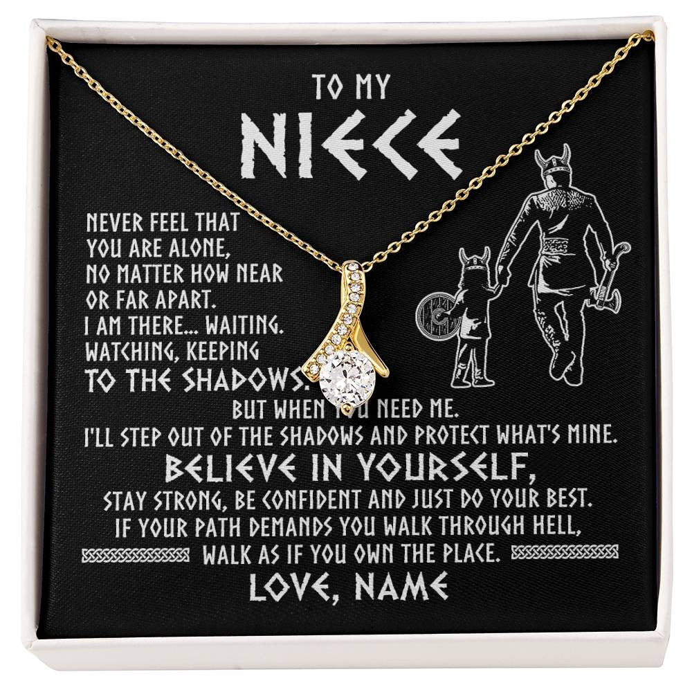 Alluring Beauty Necklace 18K Yellow Gold Finish | 1 | Personalized To My Niece Necklace Viking Never Feel You Are Alone Scandinavian Runes Viking Niece Birthday Christmas Pendant Customized Gift Box Message Card | siriusteestore