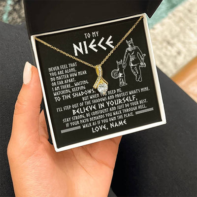 Alluring Beauty Necklace 18K Yellow Gold Finish | 2 | Personalized To My Niece Necklace Viking Never Feel You Are Alone Scandinavian Runes Viking Niece Birthday Christmas Pendant Customized Gift Box Message Card | siriusteestore