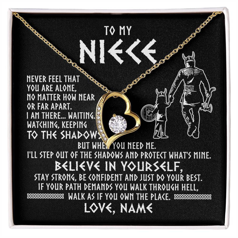 Forever Love Necklace 18K Yellow Gold Finish | 1 | Personalized To My Niece Necklace Viking Never Feel You Are Alone Scandinavian Runes Viking Niece Birthday Christmas Pendant Customized Gift Box Message Card | siriusteestore