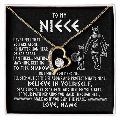 Forever Love Necklace 18K Yellow Gold Finish | 1 | Personalized To My Niece Necklace Viking Never Feel You Are Alone Scandinavian Runes Viking Niece Birthday Christmas Pendant Customized Gift Box Message Card | siriusteestore