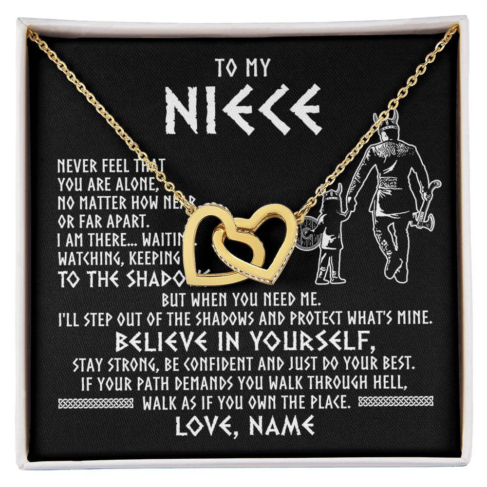 Interlocking Hearts Necklace 18K Yellow Gold Finish | 1 | Personalized To My Niece Necklace Viking Never Feel You Are Alone Scandinavian Runes Viking Niece Birthday Christmas Pendant Customized Gift Box Message Card | siriusteestore