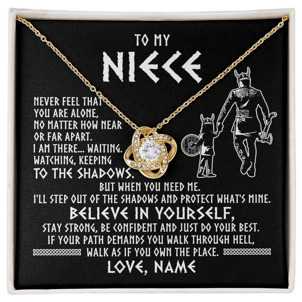 Love Knot Necklace 18K Yellow Gold Finish | 1 | Personalized To My Niece Necklace Viking Never Feel You Are Alone Scandinavian Runes Viking Niece Birthday Christmas Pendant Customized Gift Box Message Card | siriusteestore