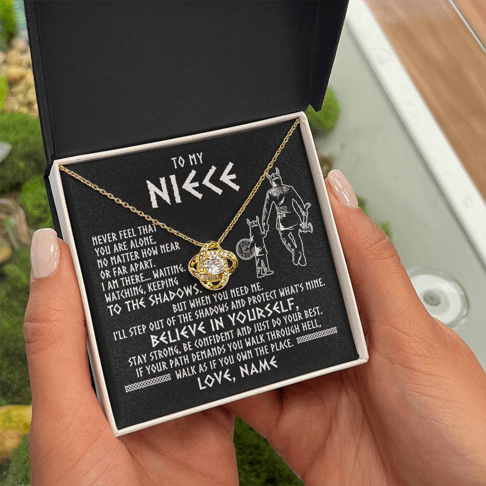 Love Knot Necklace 18K Yellow Gold Finish | 2 | Personalized To My Niece Necklace Viking Never Feel You Are Alone Scandinavian Runes Viking Niece Birthday Christmas Pendant Customized Gift Box Message Card | siriusteestore