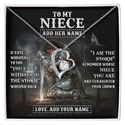Forever Love Necklace 14K White Gold Finish | 1 | Personalized To My Niece Necklace Women Warrior Knights Templar I Am The Storm Best Niece Birthday Gifts Graduation Christmas Customized Gift Box Message Card | siriusteestore