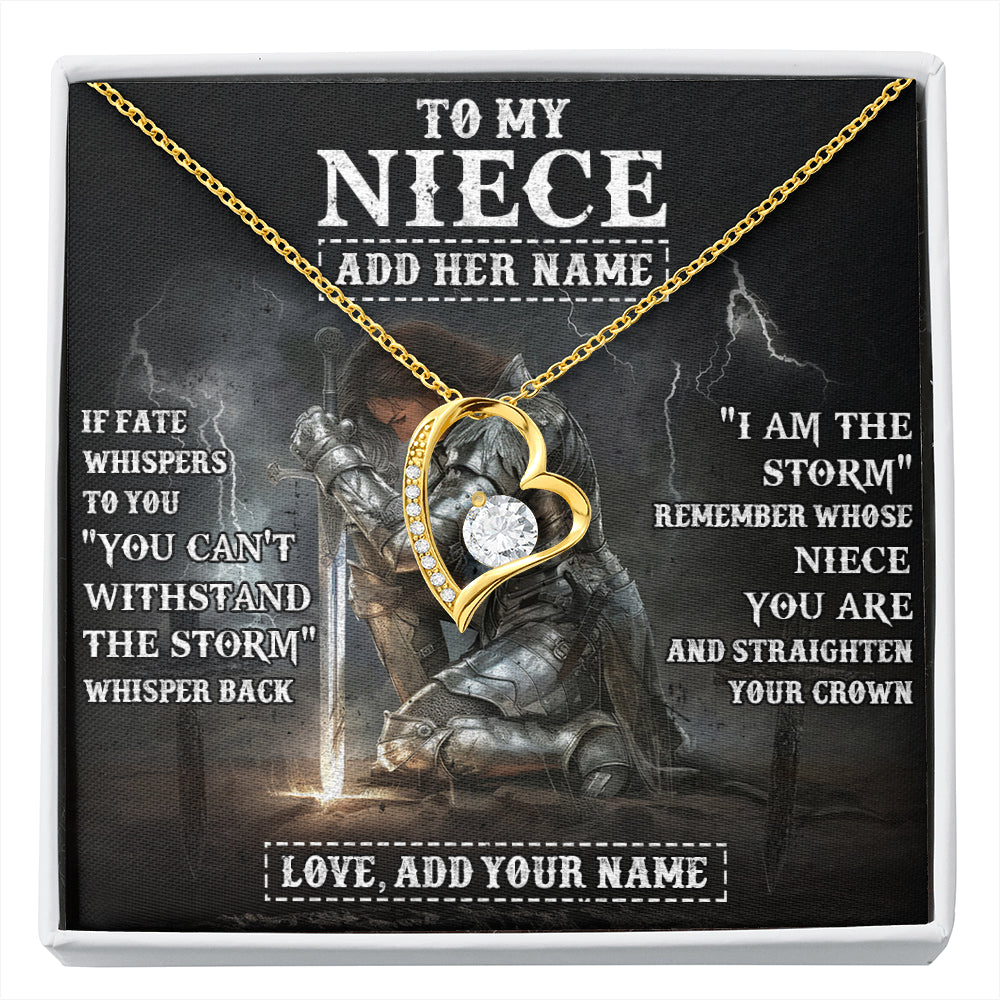 Forever Love Necklace 18K Yellow Gold Finish | 1 | Personalized To My Niece Necklace Women Warrior Knights Templar I Am The Storm Best Niece Birthday Gifts Graduation Christmas Customized Gift Box Message Card | siriusteestore