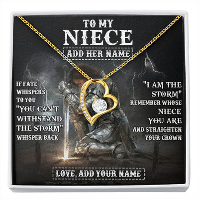 Forever Love Necklace 18K Yellow Gold Finish | 1 | Personalized To My Niece Necklace Women Warrior Knights Templar I Am The Storm Best Niece Birthday Gifts Graduation Christmas Customized Gift Box Message Card | siriusteestore