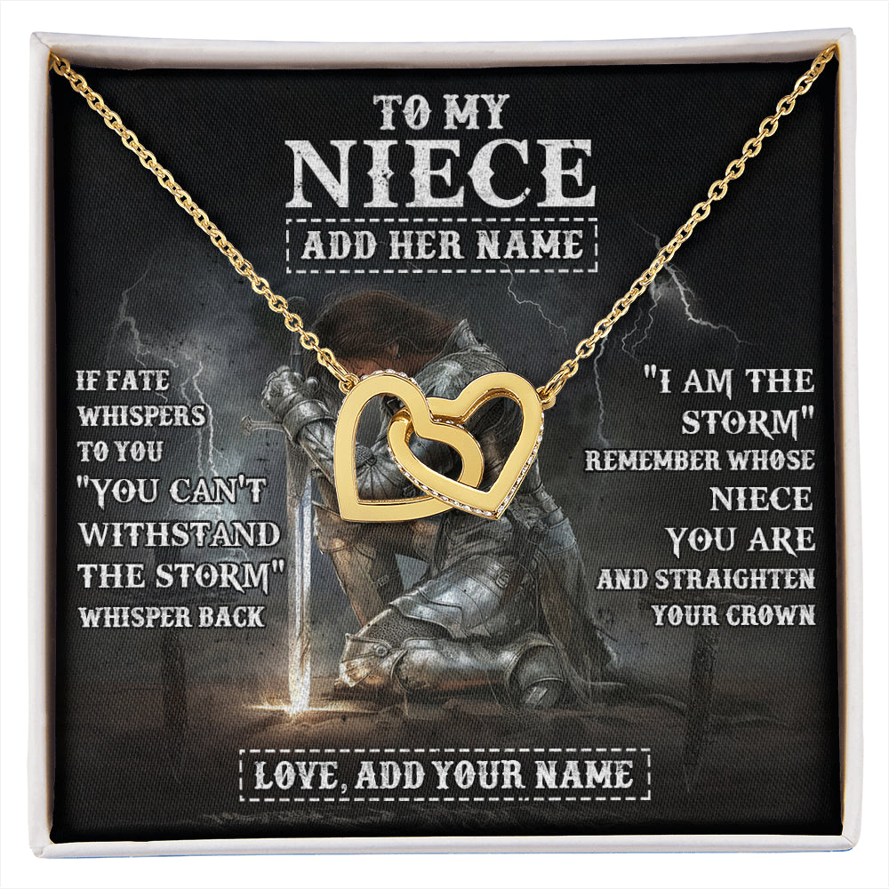 Interlocking Hearts Necklace 18K Yellow Gold Finish | 1 | Personalized To My Niece Necklace Women Warrior Knights Templar I Am The Storm Best Niece Birthday Gifts Graduation Christmas Customized Gift Box Message Card | siriusteestore