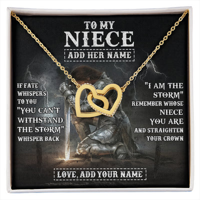 Interlocking Hearts Necklace 18K Yellow Gold Finish | 1 | Personalized To My Niece Necklace Women Warrior Knights Templar I Am The Storm Best Niece Birthday Gifts Graduation Christmas Customized Gift Box Message Card | siriusteestore