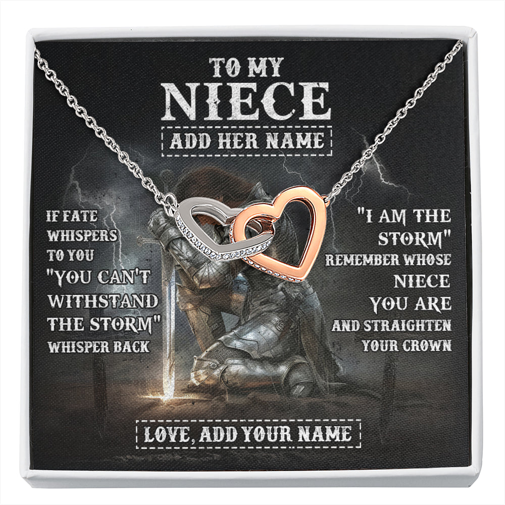 Interlocking Hearts Necklace Stainless Steel & Rose Gold Finish | 1 | Personalized To My Niece Necklace Women Warrior Knights Templar I Am The Storm Best Niece Birthday Gifts Graduation Christmas Customized Gift Box Message Card | siriusteestore