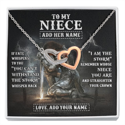 Interlocking Hearts Necklace Stainless Steel & Rose Gold Finish | 1 | Personalized To My Niece Necklace Women Warrior Knights Templar I Am The Storm Best Niece Birthday Gifts Graduation Christmas Customized Gift Box Message Card | siriusteestore