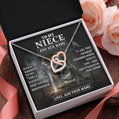 Interlocking Hearts Necklace Stainless Steel & Rose Gold Finish | 2 | Personalized To My Niece Necklace Women Warrior Knights Templar I Am The Storm Best Niece Birthday Gifts Graduation Christmas Customized Gift Box Message Card | siriusteestore