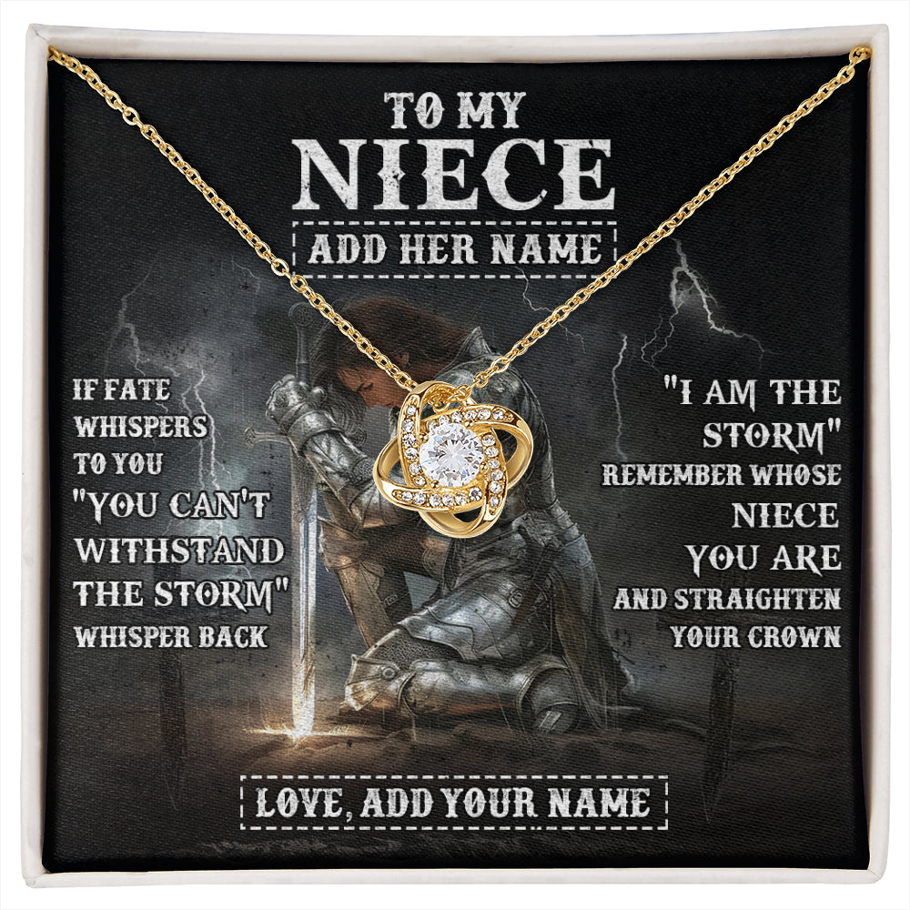 Love Knot Necklace 18K Yellow Gold Finish | 1 | Personalized To My Niece Necklace Women Warrior Knights Templar I Am The Storm Best Niece Birthday Gifts Graduation Christmas Customized Gift Box Message Card | siriusteestore