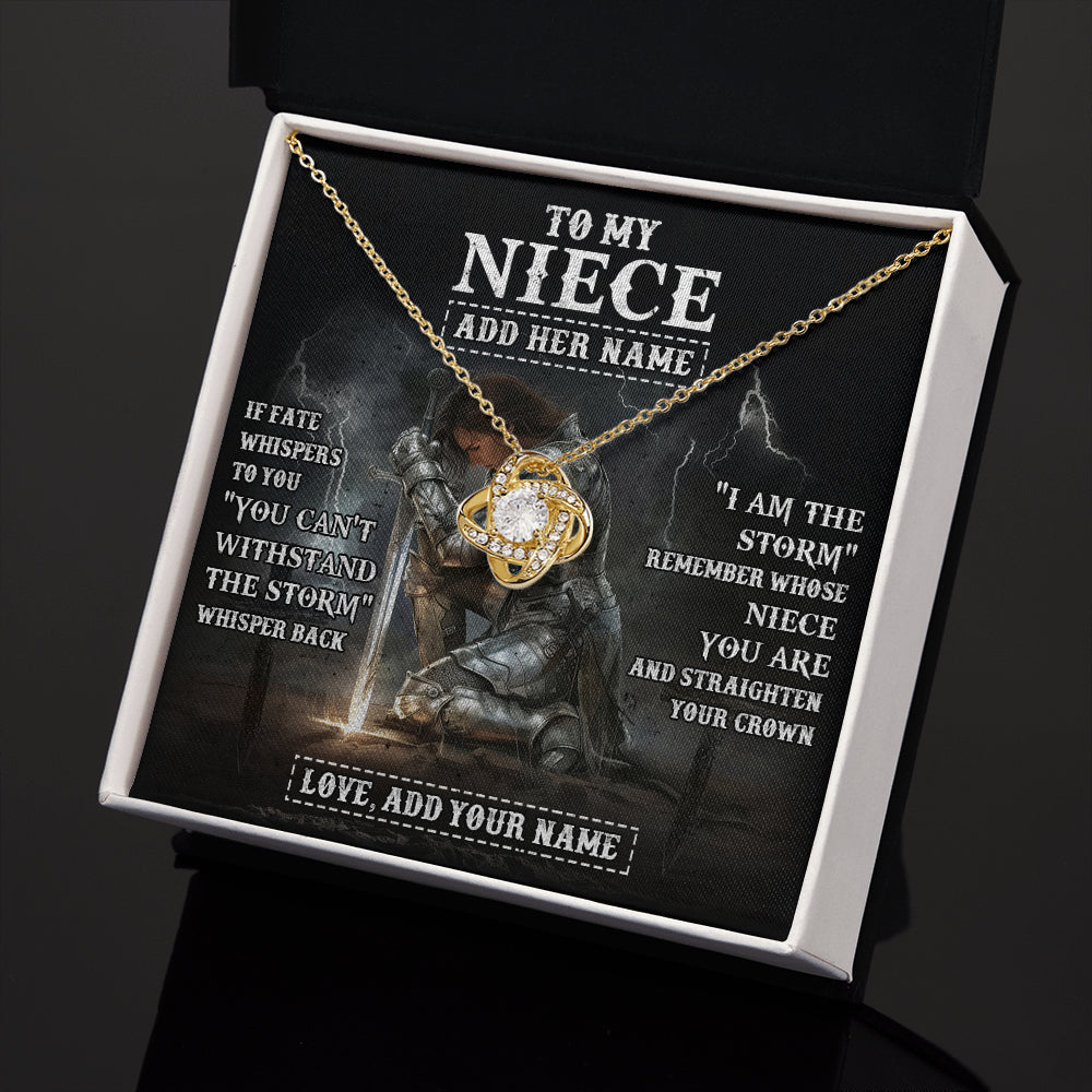 Love Knot Necklace 18K Yellow Gold Finish | 2 | Personalized To My Niece Necklace Women Warrior Knights Templar I Am The Storm Best Niece Birthday Gifts Graduation Christmas Customized Gift Box Message Card | siriusteestore