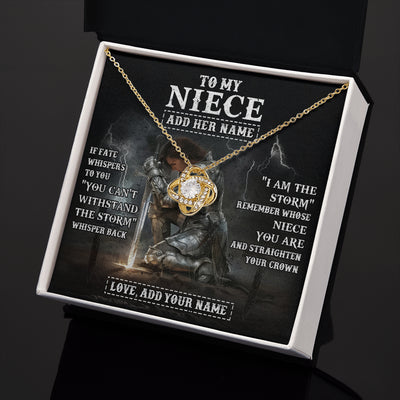 Love Knot Necklace 18K Yellow Gold Finish | 2 | Personalized To My Niece Necklace Women Warrior Knights Templar I Am The Storm Best Niece Birthday Gifts Graduation Christmas Customized Gift Box Message Card | siriusteestore