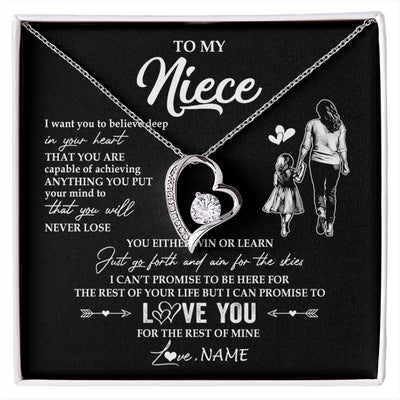 Forever Love Necklace 14K White Gold Finish | 1 | Personalized To My Niece Necklace You Will Never Lose From Aunt Auntie Niece Birthday Gifts Graduation Christmas Customized Gift Box Message Card | siriusteestore