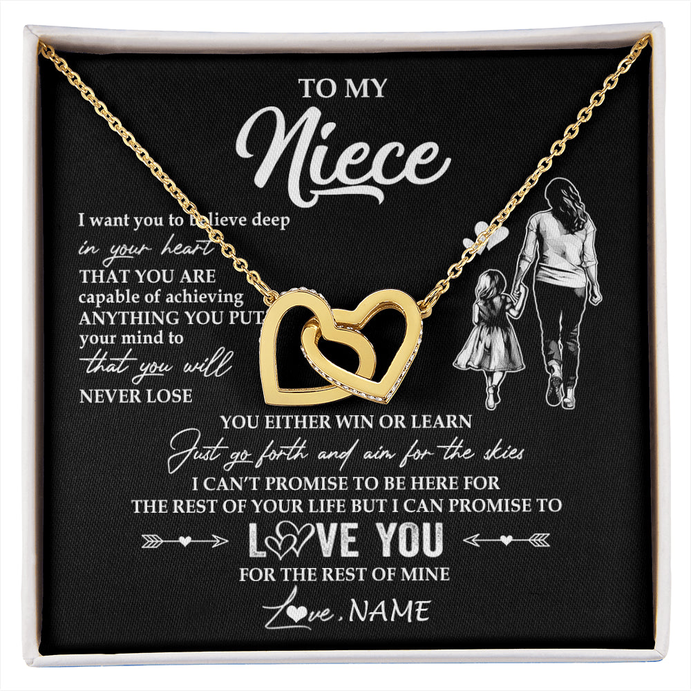 Interlocking Hearts Necklace 18K Yellow Gold Finish | 1 | Personalized To My Niece Necklace You Will Never Lose From Aunt Auntie Niece Birthday Gifts Graduation Christmas Customized Gift Box Message Card | siriusteestore