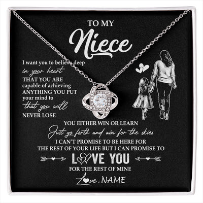 Love Knot Necklace 14K White Gold Finish | 1 | Personalized To My Niece Necklace You Will Never Lose From Aunt Auntie Niece Birthday Gifts Graduation Christmas Customized Gift Box Message Card | siriusteestore