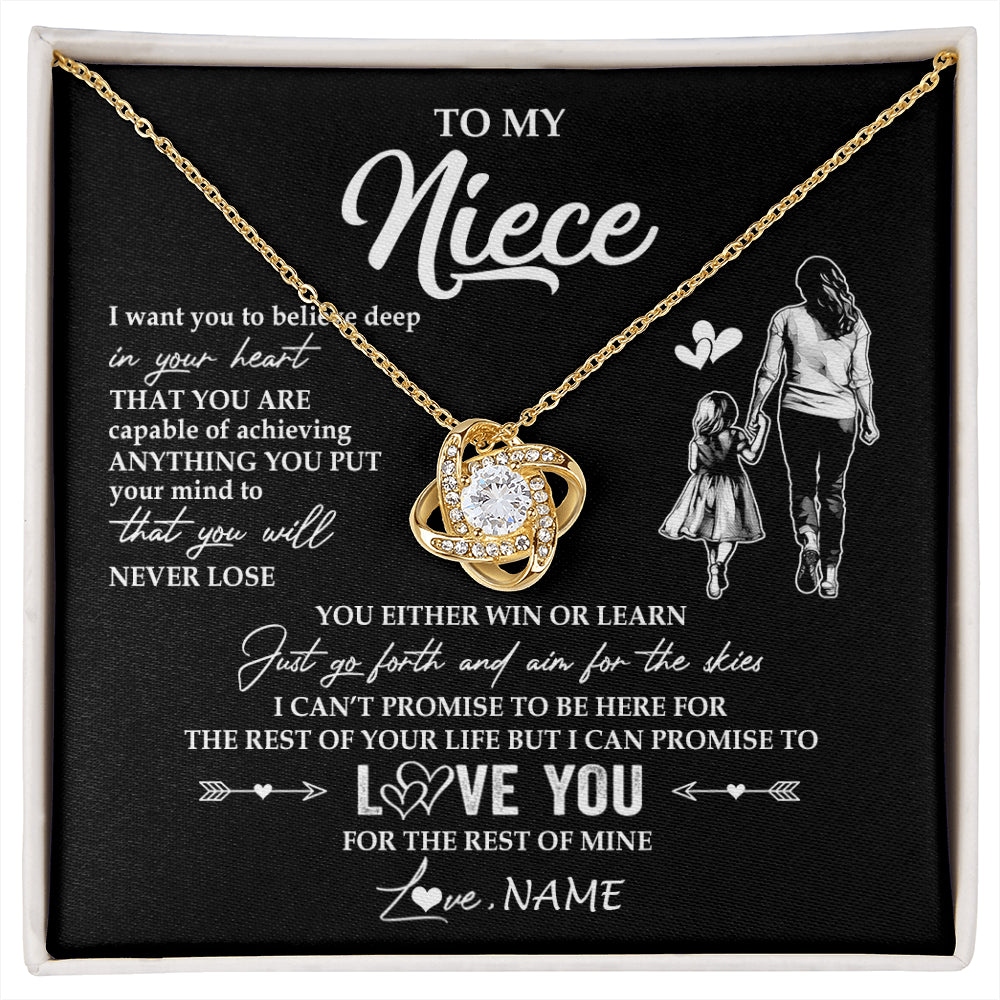 Love Knot Necklace 18K Yellow Gold Finish | 1 | Personalized To My Niece Necklace You Will Never Lose From Aunt Auntie Niece Birthday Gifts Graduation Christmas Customized Gift Box Message Card | siriusteestore