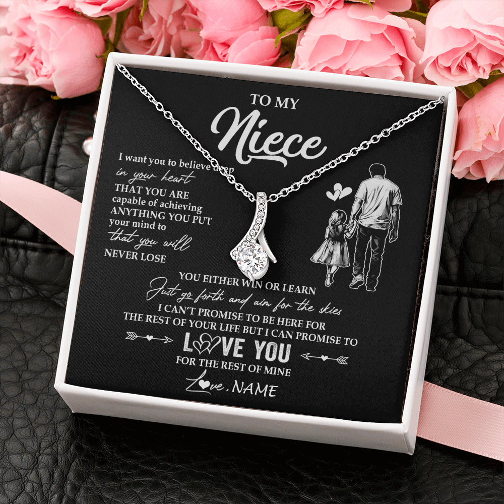 Alluring Beauty Necklace 14K White Gold Finish | 2 | Personalized To My Niece Necklace You Will Never Lose From Uncle Niece Birthday Gifts Graduation Christmas Customized Gift Box Message Card | siriusteestore