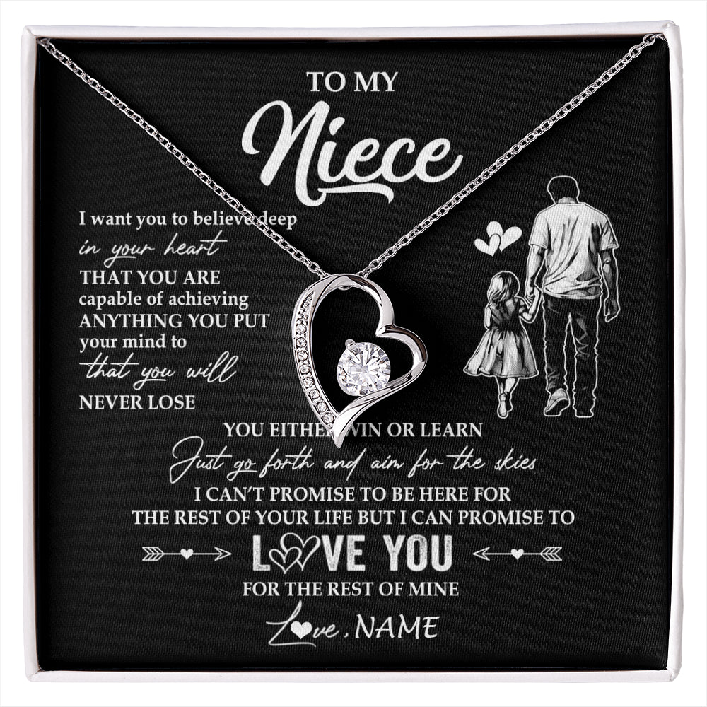 Forever Love Necklace 14K White Gold Finish | 1 | Personalized To My Niece Necklace You Will Never Lose From Uncle Niece Birthday Gifts Graduation Christmas Customized Gift Box Message Card | siriusteestore