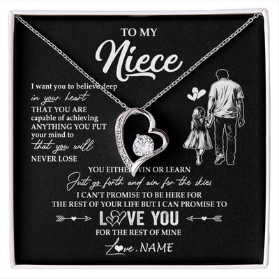 Forever Love Necklace 14K White Gold Finish | 1 | Personalized To My Niece Necklace You Will Never Lose From Uncle Niece Birthday Gifts Graduation Christmas Customized Gift Box Message Card | siriusteestore