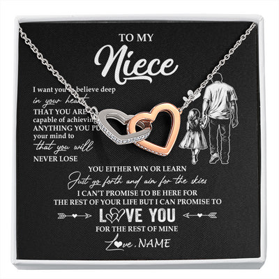 Interlocking Hearts Necklace Stainless Steel & Rose Gold Finish | 1 | Personalized To My Niece Necklace You Will Never Lose From Uncle Niece Birthday Gifts Graduation Christmas Customized Gift Box Message Card | siriusteestore