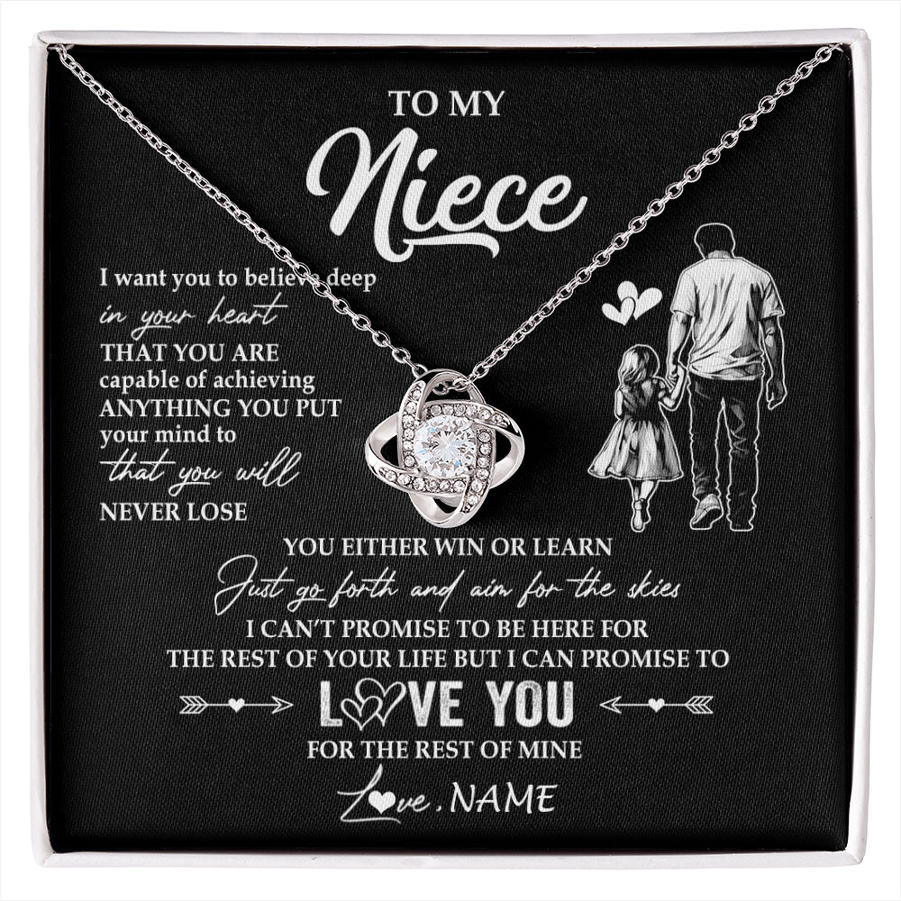 Love Knot Necklace 14K White Gold Finish | 1 | Personalized To My Niece Necklace You Will Never Lose From Uncle Niece Birthday Gifts Graduation Christmas Customized Gift Box Message Card | siriusteestore