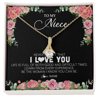 Alluring Beauty Necklace 18K Yellow Gold Finish | Personalized To My Niece Necklace from Aunt Uncle Never Forget I Love You Floral Jewelry for Niece Birthday Graduation Christmas Customized Message Card | siriusteestore
