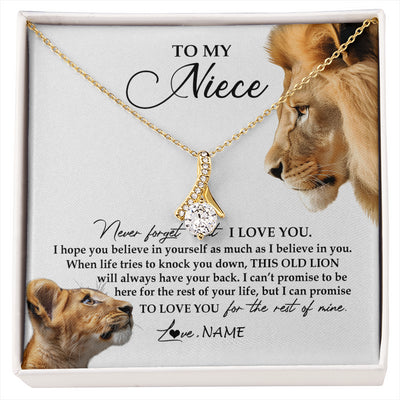 Alluring Beauty Necklace 18K Yellow Gold Finish | 1 | Personalized To My Niece Necklace from Uncle Never Forget I Love You Lion Jewelry Niece Birthday Graduation Christmas Customized Message Card | siriusteestore