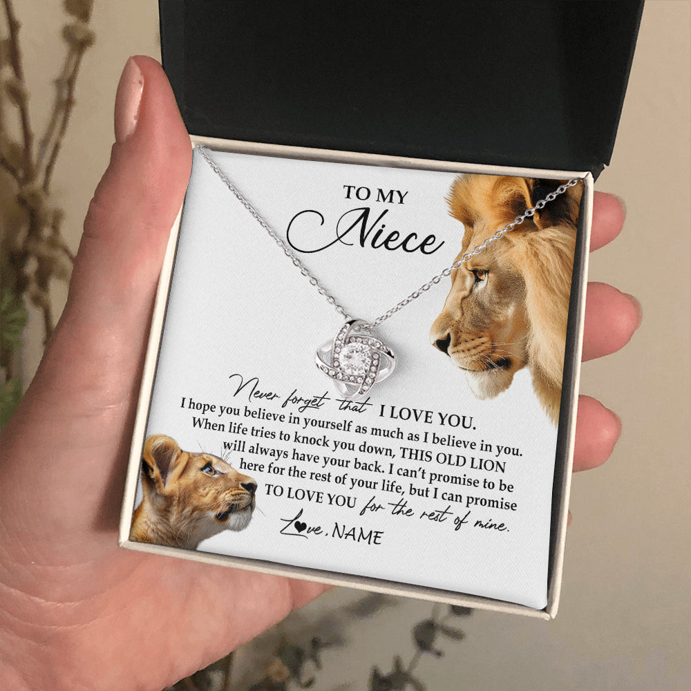 Love Knot Necklace 14K White Gold Finish | 2 | Personalized To My Niece Necklace from Uncle Never Forget I Love You Lion Jewelry Niece Birthday Graduation Christmas Customized Message Card | siriusteestore