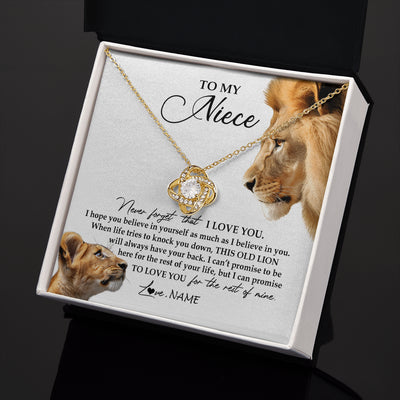 Love Knot Necklace 18K Yellow Gold Finish | 2 | Personalized To My Niece Necklace from Uncle Never Forget I Love You Lion Jewelry Niece Birthday Graduation Christmas Customized Message Card | siriusteestore