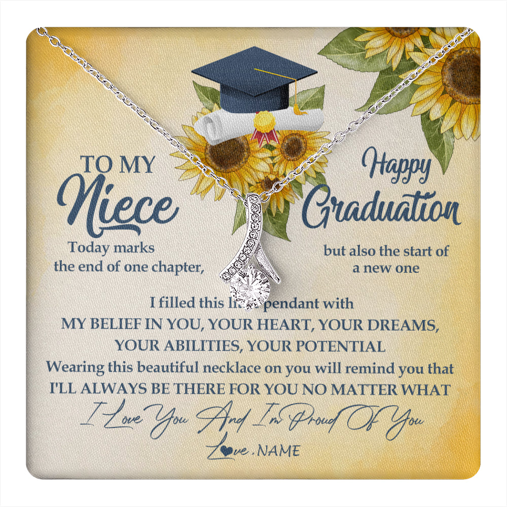 Alluring Beauty Necklace 14K White Gold Finish | 1 | Personalized To My Niece On Her Graduation Day Necklace Flower I Love You I'm Proud Of You Class of 2024 Niece Jewelry Customized Gift Box Message Card | siriusteestore