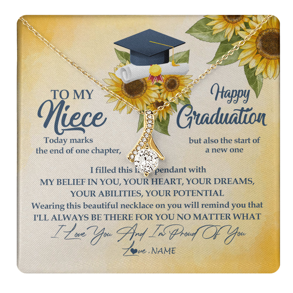 Alluring Beauty Necklace 18K Yellow Gold Finish | 1 | Personalized To My Niece On Her Graduation Day Necklace Flower I Love You I'm Proud Of You Class of 2024 Niece Jewelry Customized Gift Box Message Card | siriusteestore