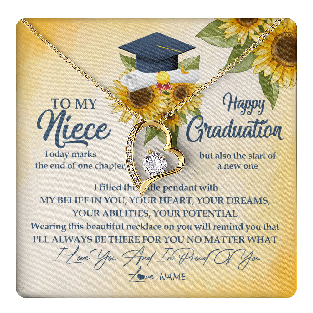 Forever Love Necklace 18K Yellow Gold Finish | 1 | Personalized To My Niece On Her Graduation Day Necklace Flower I Love You I'm Proud Of You Class of 2024 Niece Jewelry Customized Gift Box Message Card | siriusteestore