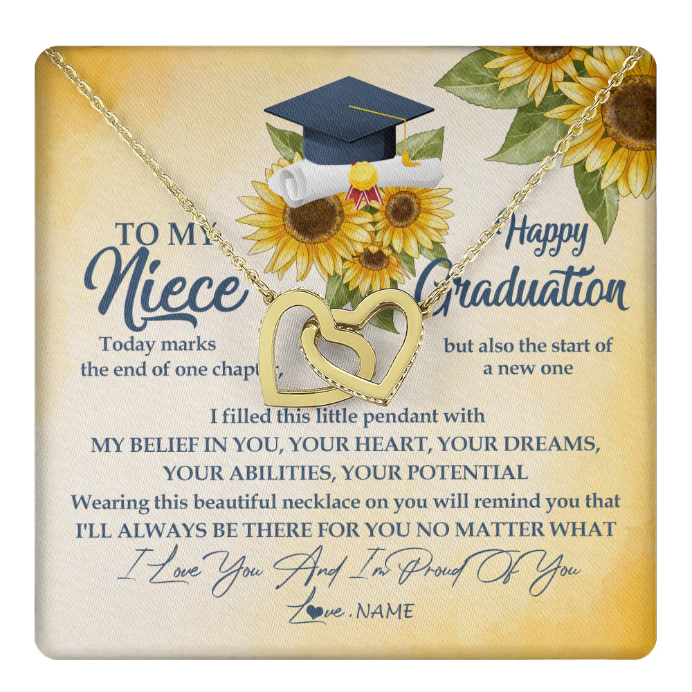Interlocking Hearts Necklace 18K Yellow Gold Finish | 1 | Personalized To My Niece On Her Graduation Day Necklace Flower I Love You I'm Proud Of You Class of 2024 Niece Jewelry Customized Gift Box Message Card | siriusteestore