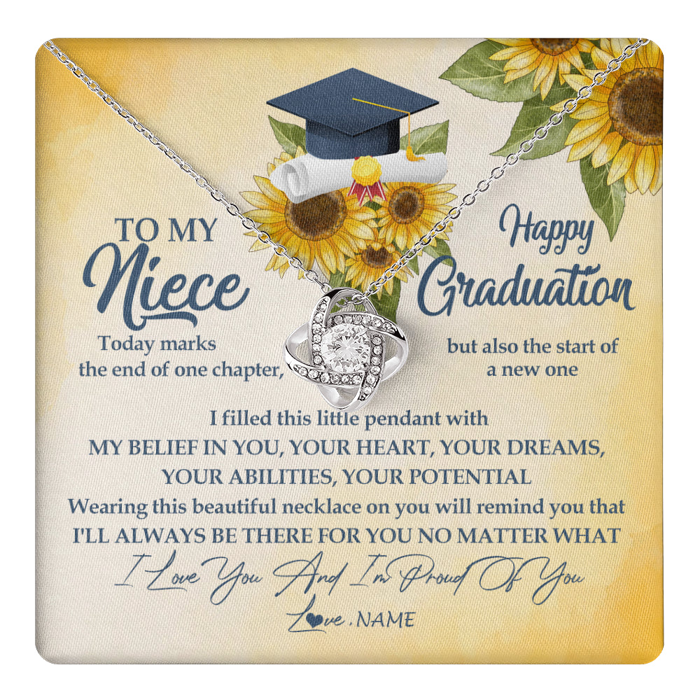 Love Knot Necklace 14K White Gold Finish | 1 | Personalized To My Niece On Her Graduation Day Necklace Flower I Love You I'm Proud Of You Class of 2024 Niece Jewelry Customized Gift Box Message Card | siriusteestore