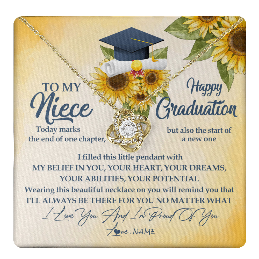 Love Knot Necklace 18K Yellow Gold Finish | 1 | Personalized To My Niece On Her Graduation Day Necklace Flower I Love You I'm Proud Of You Class of 2024 Niece Jewelry Customized Gift Box Message Card | siriusteestore