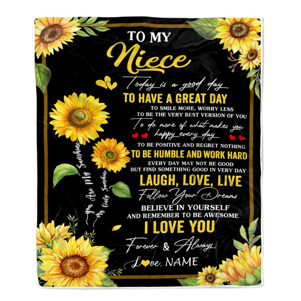 Personalized To My Niece Sunflower Blanket From Aunt Uncle Every Day Laugh Love Live Niece Birthday Gifts Graduation Christmas Customized Fleece Blanket | siriusteestore
