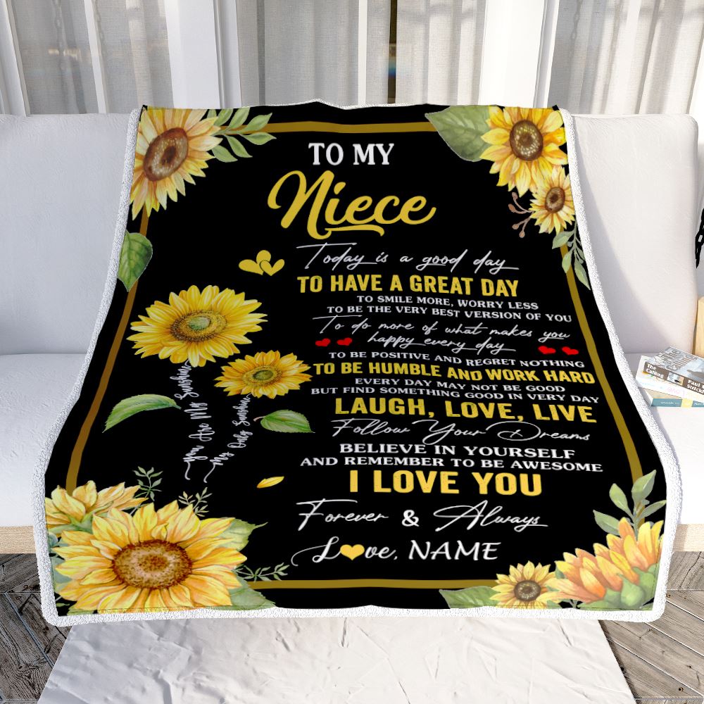 Personalized To My Niece Sunflower Blanket From Aunt Uncle Every Day Laugh Love Live Niece Birthday Gifts Graduation Christmas Customized Fleece Blanket | siriusteestore